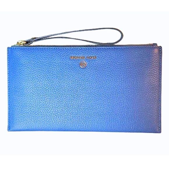 Michael Kors Women's Dark Chambray Jet Set Charm Zip Clutch Wristlet Size Large - Picture 1 of 9